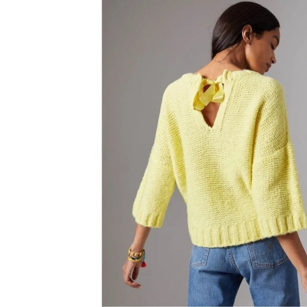 2X Host Pick! NWT Anthropologie Maeve Cecile Bow Back Sweater SZ L - Picture 2 of 8